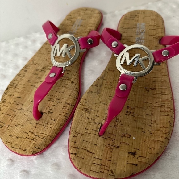 MICHAEL MICHAEL KORS Michael Kors Pink And Silver Cork Flip Flops! - Picture 3 of 7